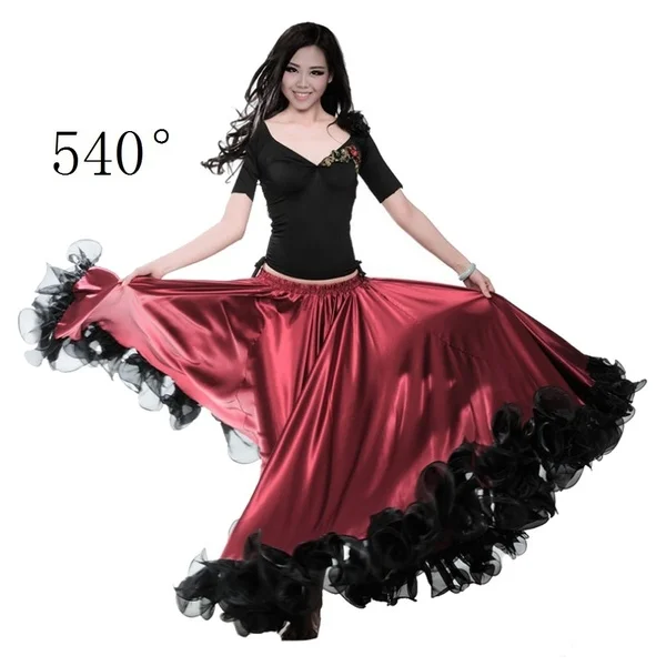 Feecolor женские качели живота испанское фламенко Практика Танец атласная длинная юбка костюмы танцы темно-бордовый черный