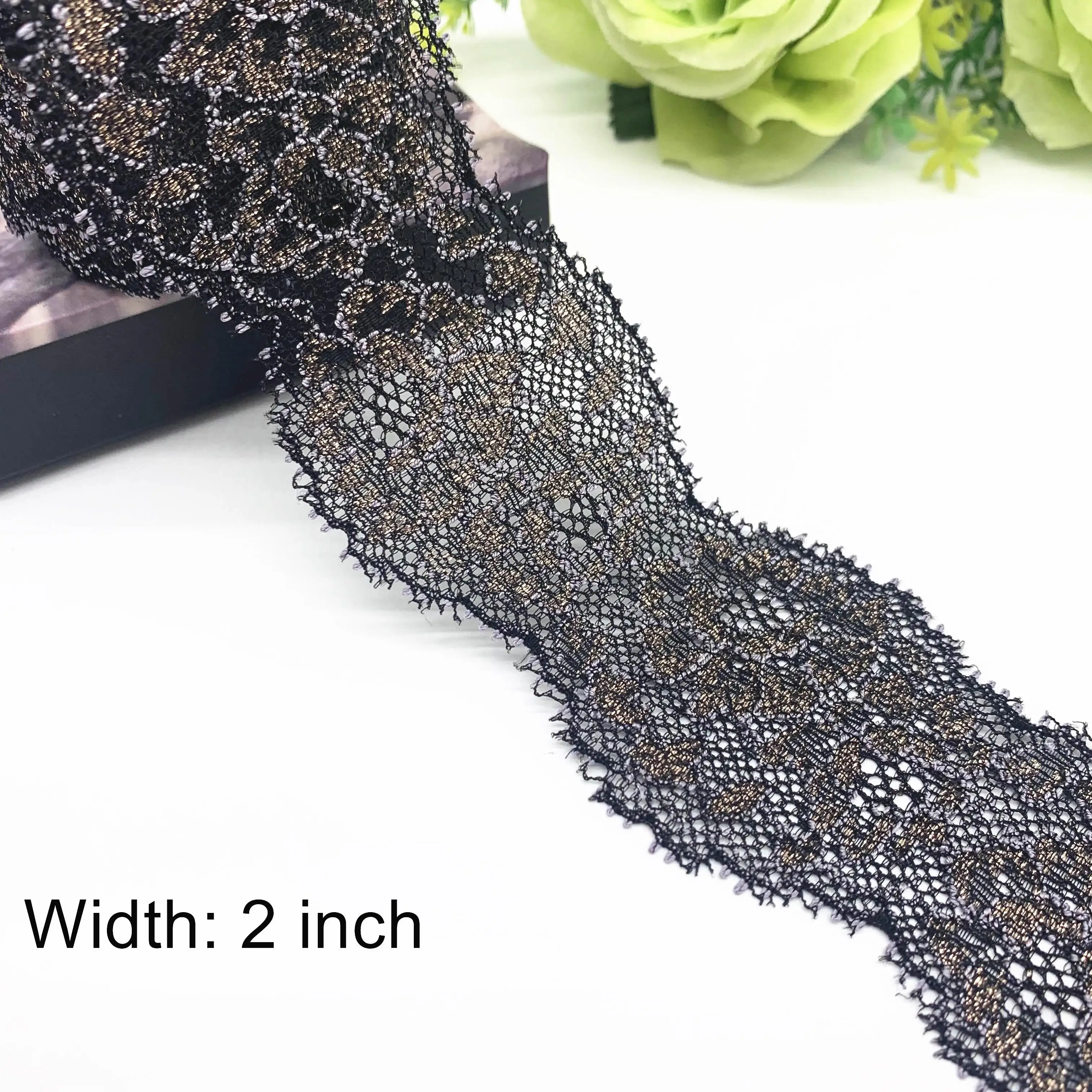 6y/lot Width 2-3 1/2 inch 4 Colors Glitter Stretch Lace Trim Foil 2