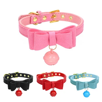 

Bowknot Cat Collar PU Leather Bells Necklace Adjustable Small Cat Kitten Kitten Collars Pet Accessories