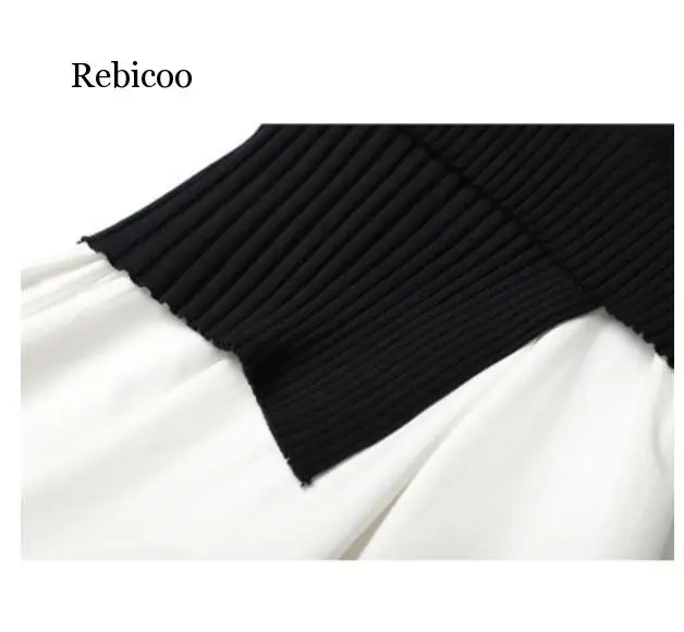 Autumn Two Pieces Fake Knitted Sweater Female O-neck Long Sleeve Irregular Sweater Ruffles Patchwork Pullover