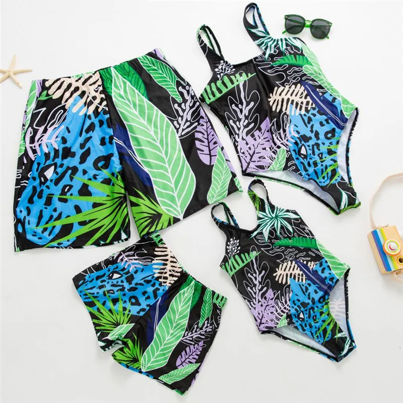 NASHAKAITE-Family-swimsuits-2020-Leaves-Printed-One-piece-Swimsuit-For-Mom-Daughter-Summer-Beach-Mommy-and