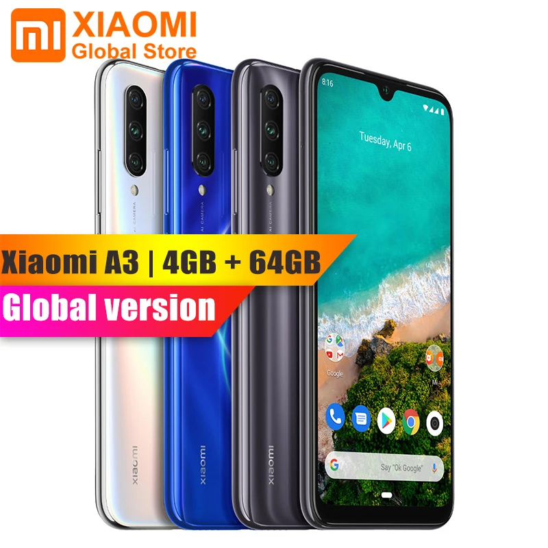 В свободном доступе! Глобальная версия Xiaomi Mi A3 4 Гб 64 Гб Snapdragon 665 Восьмиядерный 32 Мп + 48мп фронтальная задняя двойная камера 4030 мАч смартфон