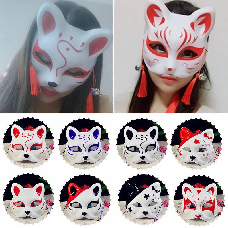 ПВХ лиса кошка маска косплей маскарадный фестиваль мяч Kabuki костюм кицунэ Косплей