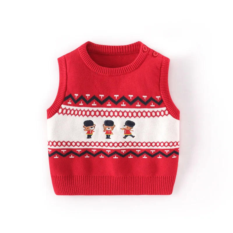Kleinkind Junge Soldat Gestrickte Weste Tops Baby Cartoon Strickwaren Kinder Stickerei Bär Sleeveless Stricken Pullover Frühling Baby Kleidung – Detail 8
