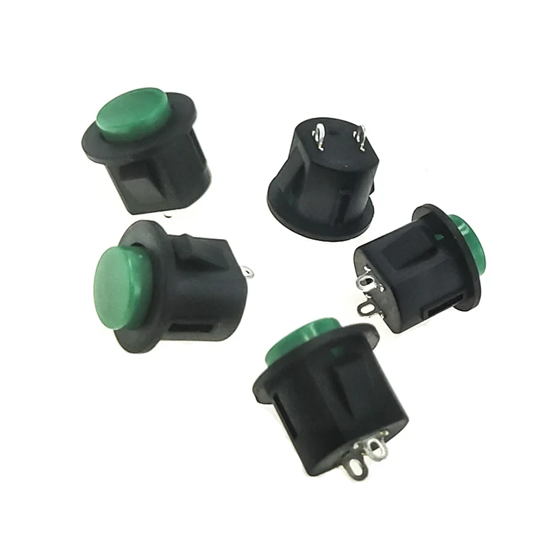 

50 pcs KCD green head self-reset switch snap-in 16 mm 2-pin mini round switch position copper feet