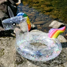 Glitter Ring Adult Pool Swimming Toys Mattress Transparent Mattress Water Ring Swim Summer Pool Flamingo Inflatable Bed Unicorn