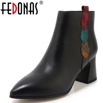 

FEDONAS Elegant Ladies Big Size Chelsea Boots Party Dancing Shoes Woman Square Heels Genuine Leather Women Winter Ankle Boots