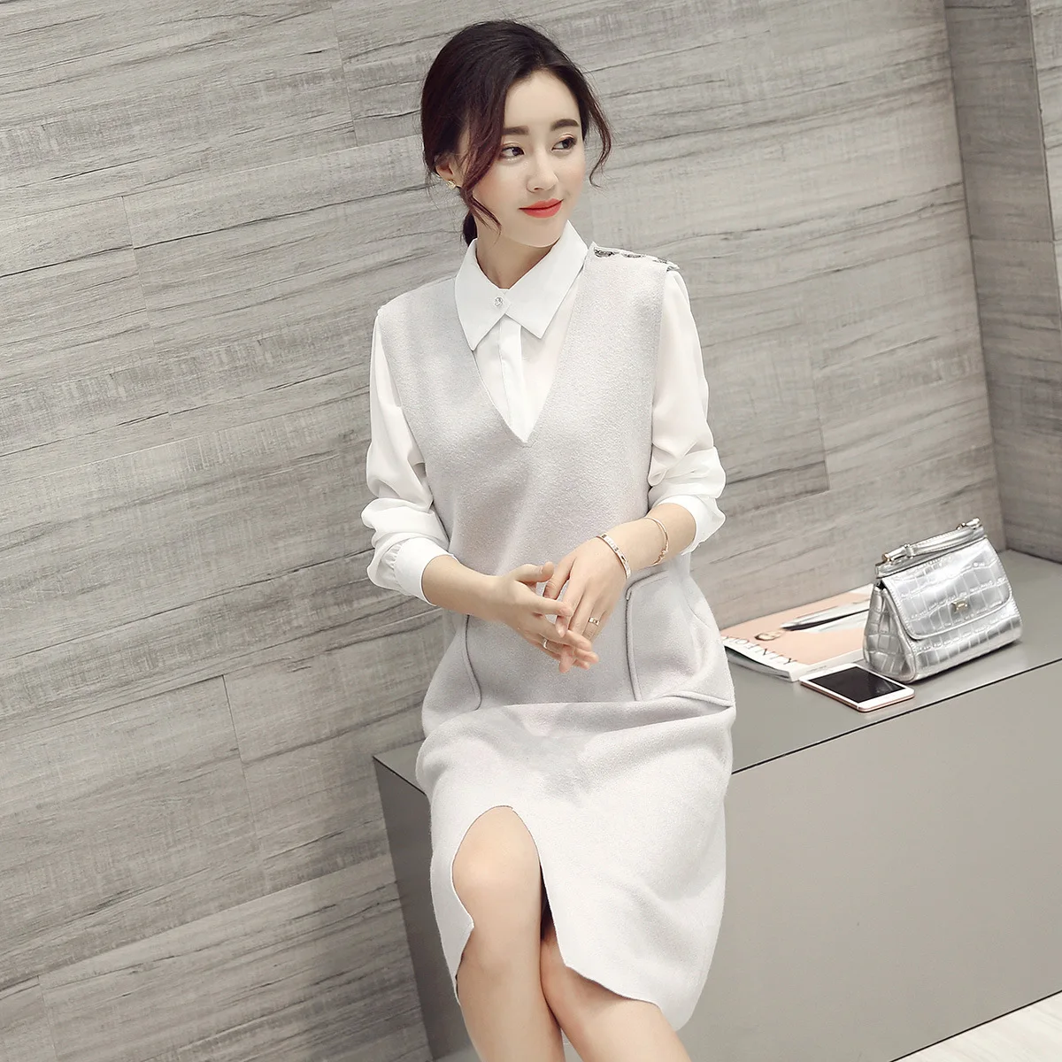 

Spring New Style 2018 Two-Piece Set Korean-style Slim Fit Ladies' Refreshing Set Woolen Waistcoat Shirt Women's Suit Skirt