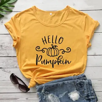 

Hello Pumpkin Harvest Autumn Thanksgiving graphic women fashion cotton casual t shirt young hipster vintage tees party tops O020