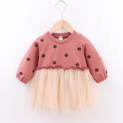 Детская одежда платье в горошек для девочек платье с длинными рукавами для малышей Детское платье принцессы от 0 до 3 лет, Q433