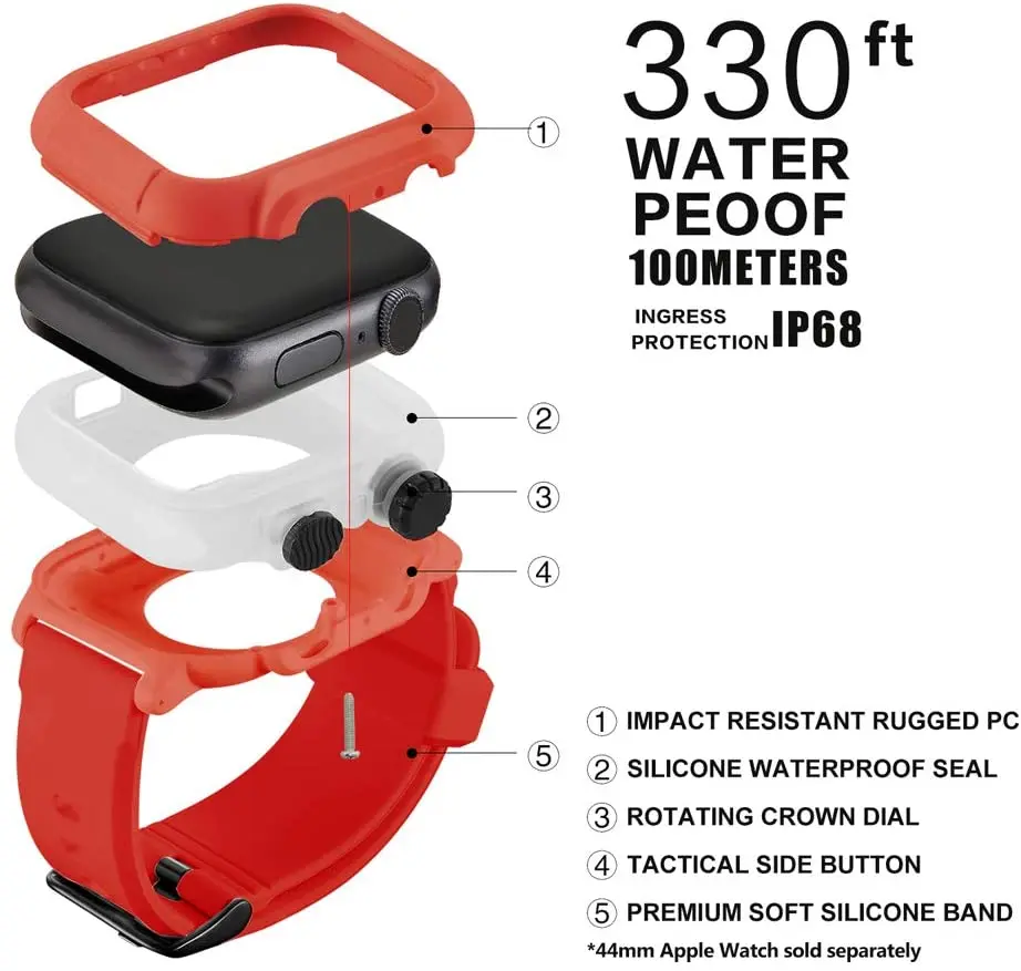 Cover+Strap for Apple Watch 6 5 4 SE 44mm Sports Silicone Belt IP68 Waterproof Anti-drop Protective Case for iwatch 3 42mm Kit
