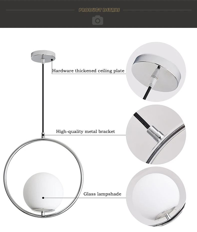 Nordic Glass Ball Pendant Lights Modern LED Hanging Lamp for Living Room Brass/Black/Chrome Pendant Lamp