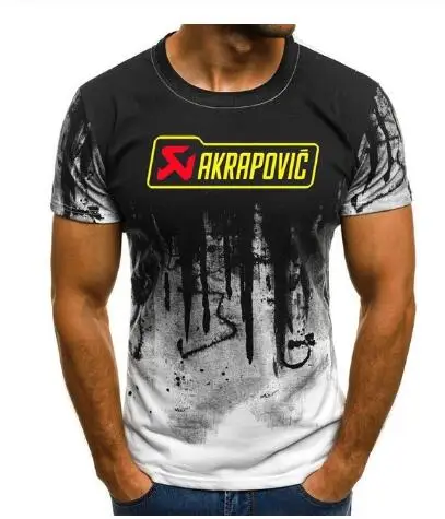Мужские футболки, мужские футболки с принтом AKRAPOVIC, летние топы с принтом брызг чернил, мужские повседневные футболки с круглым вырезом и коротким рукавом B