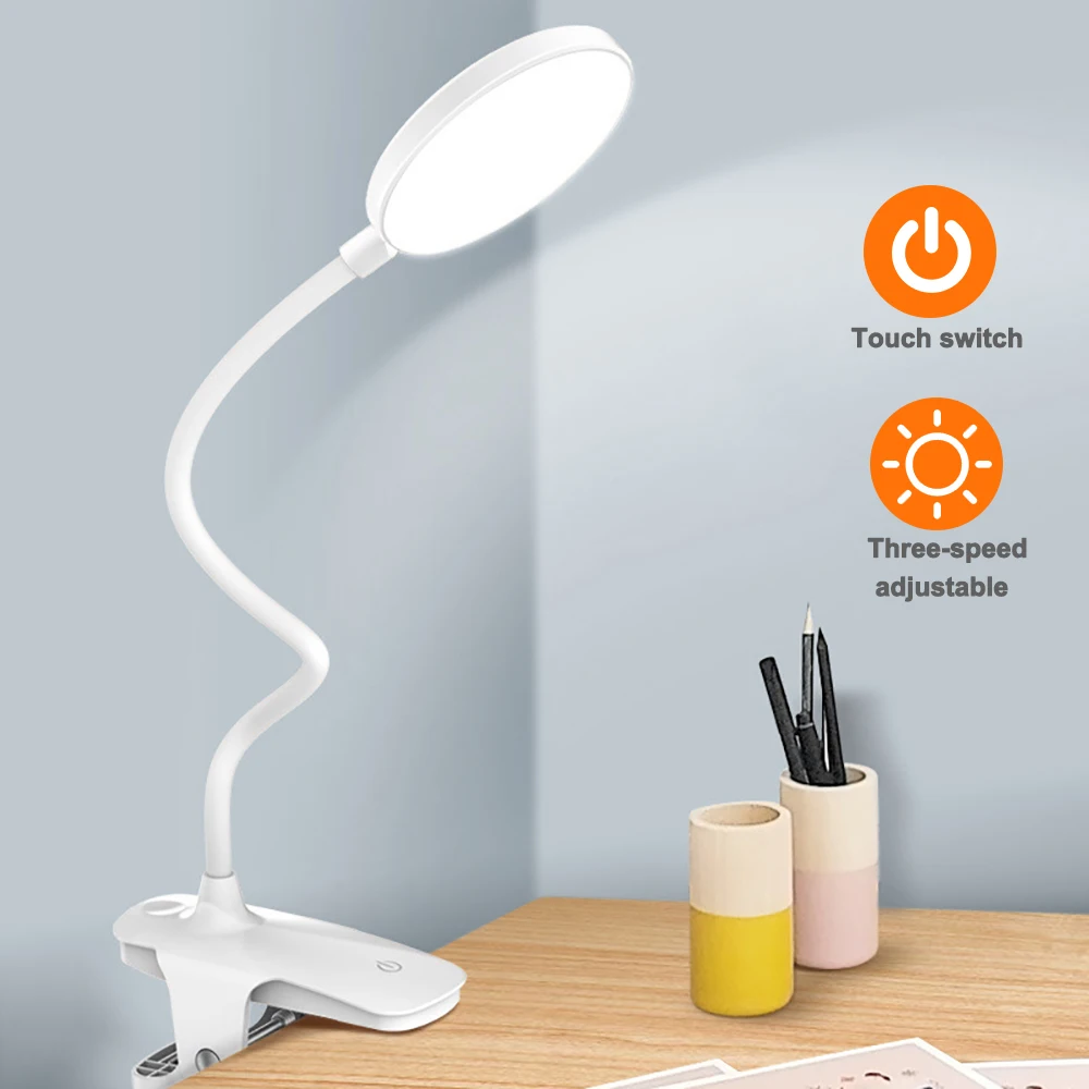 LED Desk Light Dimmable USB Rechargeable Touch On/off Switch 3 Modes Clip Desk Lamp  Eye Protection Reading Studying Table Light