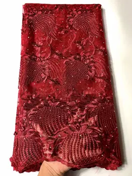 

African Tulle Lace Fabric red African French Lace Fabric High Quality With Stones Nigerian Embroidery Tulle French Lace fabric
