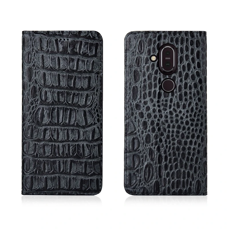 

Crocodile Back Pattern Genuine Real Leather Magnetic Flip Phone Bag For Nokia 8.1/Nokia 8/Nokia 8 Sirocco Phone Case Coque Funda