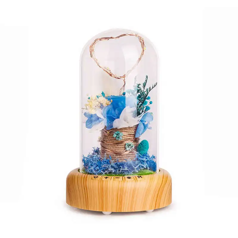 

Rose Streamer Bottle Led Night Light Rechargeable Wireless Bluetooth Speaker With Flower In Glass Decoration Table Lamp(Blue)