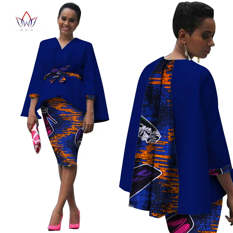 Африканский стиль, женская африканская одежда, комплект из двух предметов, платье, костюм для женщин, топы, куртка и юбка с принтом, Bazin Riche, одежда WY809 - Цвет: 12