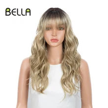 

Bella Synthetic Lace Front Wig Body Wig With Bangs Middle Part Wigs For Woman Blonde Black Color Cosplay Lolita Heat Resistant