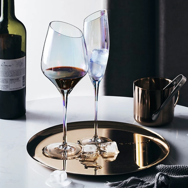 Colorful Wine Cup Nordic Creative Tall Diagonal Rainbow Crystal Glass Bar Home Whiskey Vodka Champagne Glass Drinking