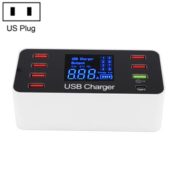 

8 Port 8A QC 3.0 USB Charger USB 3.0 Type-C Phone Charger LED Display with US/UK/EU PLUG for iPhone X XS Samsung Huawei