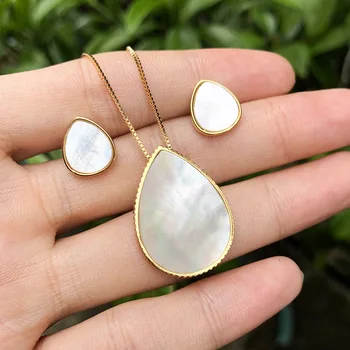 

Funmode Classic Waterdrop Small Jewelry Set For Women Girl Party Show Shell Material Long Chain Gold Color Necklace Set FS04