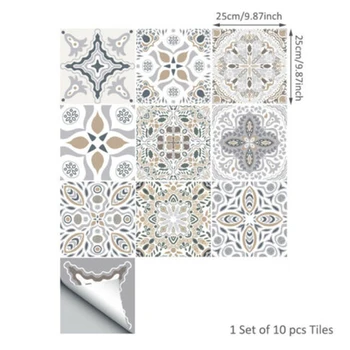 

10pcs Floor Tile Sticker Moroccan Adhesive Bathroom Kitchen Decor Wall Stair Floor Tile Sticker 10*10CM /25*25CM(
