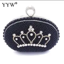 Роскошные вечерние сумки и клатчи со стразами в виде короны для женщин с кристаллами, кольцевой зажим жемчужные бусины, сумочка Свадебная вечерняя сумочка