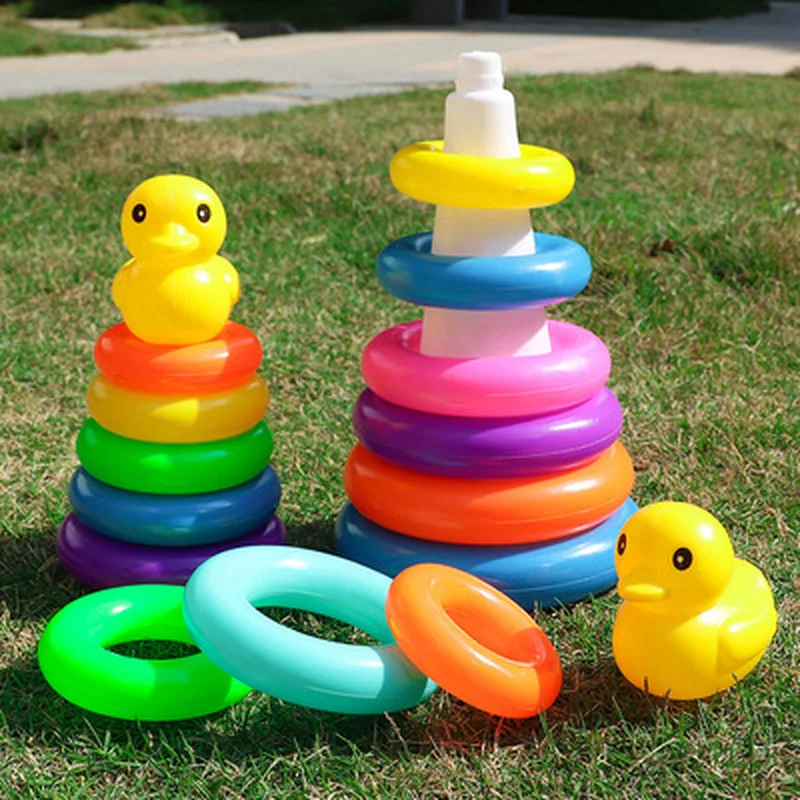1Pc Children's Little Yellow Duck Jenga Rainbow Tower Stacking Circle Baby Early Childhood Education Puzzle Ring Toy Kids Toys | Игрушки