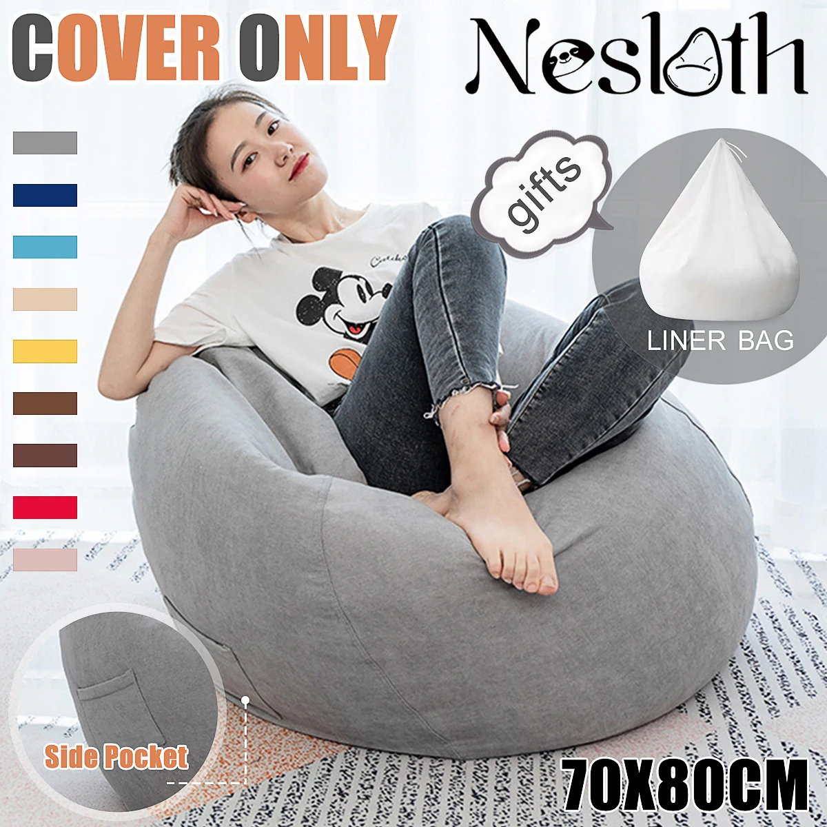 

2Pcs Lazy BeanBag Sofas Cover+Inner Liner Chairs without Filler Velvet Lounger Seat Bean Bag Pouf Puff Couch Tatami Living Room
