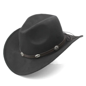

Mistdawn Vintage Style Wide Brim Western Cowboy Hat Cowgirl Cap Australian Style Hat w/ Leather Band Size 56-58cm