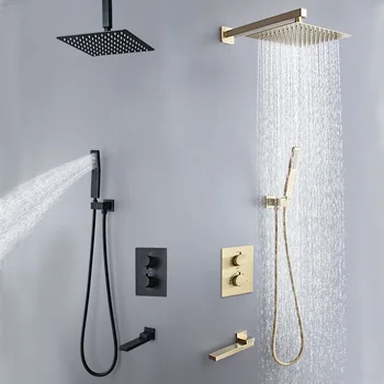 

European style copper concealed embedded wall type intelligent constant temperature two function shower shower set