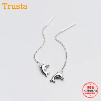 

Trustdavis Minimalist Real 925 Sterling Silver Lovely Dolphins Linked 5.7cm Drop Earrings For Women Wedding Party Jewelry DS461