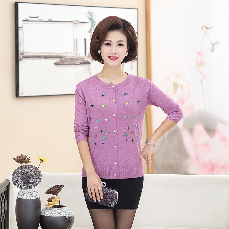 

Spring Women Chic Cardigan Sweaters Round Collar Flower Embroidery Design Soft Knit Top Woman Elegant Single Breasted Knitwear