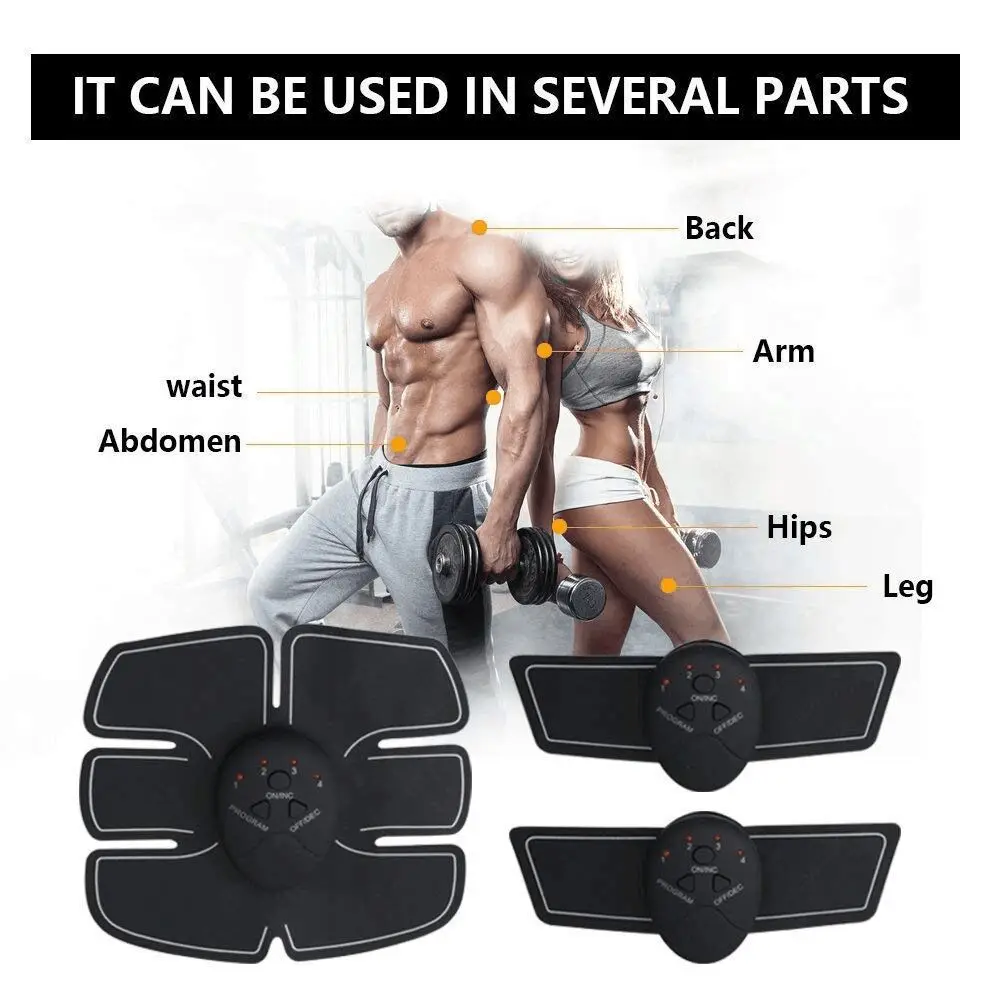 EMS Muscle Stimulator Trainer Smart Fitness Abdominal Training Electric Weight Loss Body Slimming Belt Unisex Electrode Pads