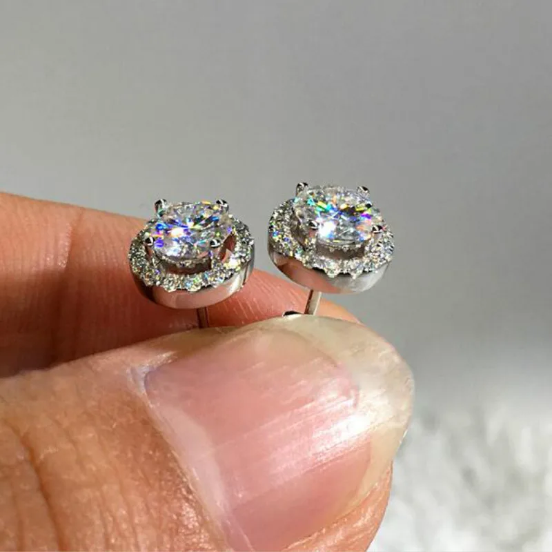Изысканные Классические женские серьги с круглой огранкой из кубического циркония, серьги-гвоздики из белого золота, свадебные ювелирные изделия
