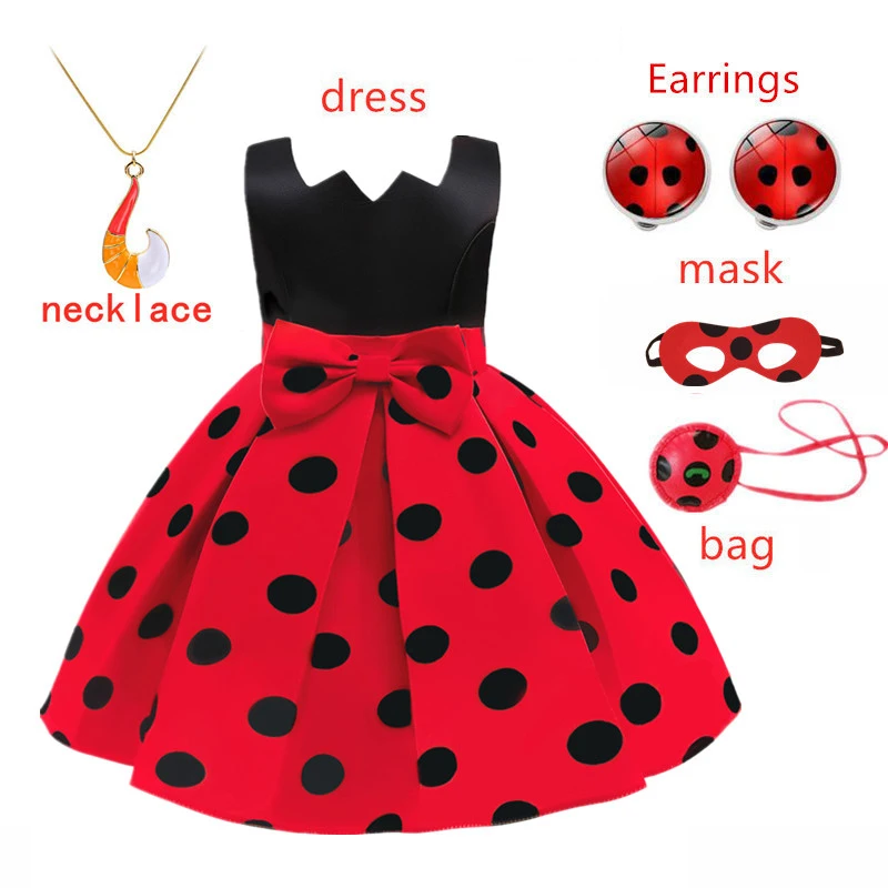 

Carnival girls New Ladybug birthday Party Dress toys Retro Costume Kids Clothes Lady bug black dot kids dresses for girls