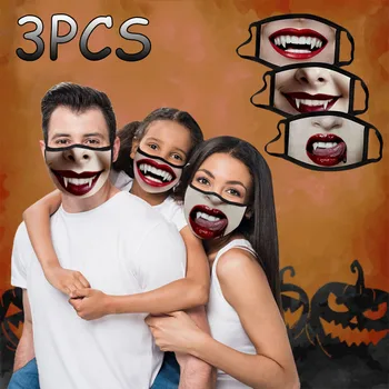 

3PCS Family Size Halloween Spoof Washable Reusable Protect Face Mask Cloth Mouth Caps Mouth Mask Washable Face Mask masques