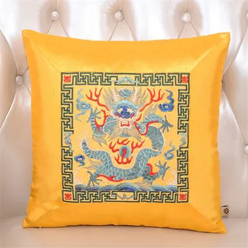 

Embroidered Dragon Chinese Style Cushion Cover Yellow Red Throw Pillowcase Sea Water Pattern Sofa Bed Decoration Pillow Cover