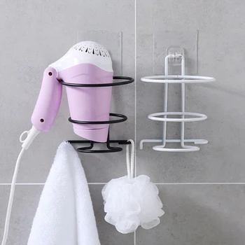

Meatal Iron Powerful Suction Hair Dryer Holder Free Punching Wall Mounted Air Dryers Storage Rack Bathroom Supplies