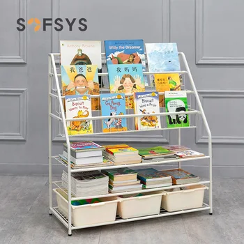 

Children picture book bookshelf kindergarten wholesale library display rack wrought iron bookshelf metal mixed batch toy storage