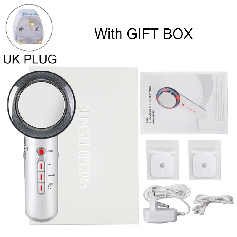 UK Plug with box Ультразвуковая кавитация, EMS, массажер для похудения, потеря веса, Антицеллюлитный жиросжигатель, гальваническая инфракрасная ультразвуковая волновая терапия - Цвет: UK Plug with box