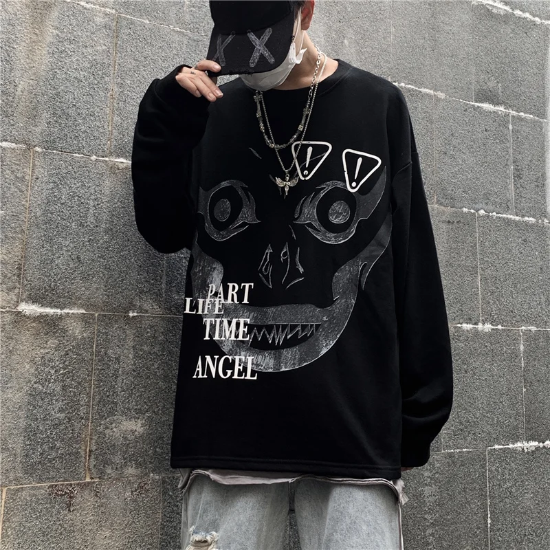 

Men Gothic Style Sweatshirt and Skull Pattern Printed Crewneck Pullovers for Men Autumn Clothing Loose Fit Harajuku Streetwear