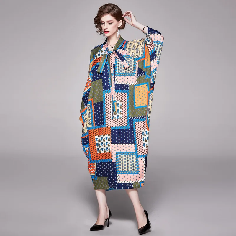 

Europe And America Ethnic-Style Long Dress Autumn And Winter Elegant Bow Loose-Fit Origional Design Laziness-Style Long Skirts