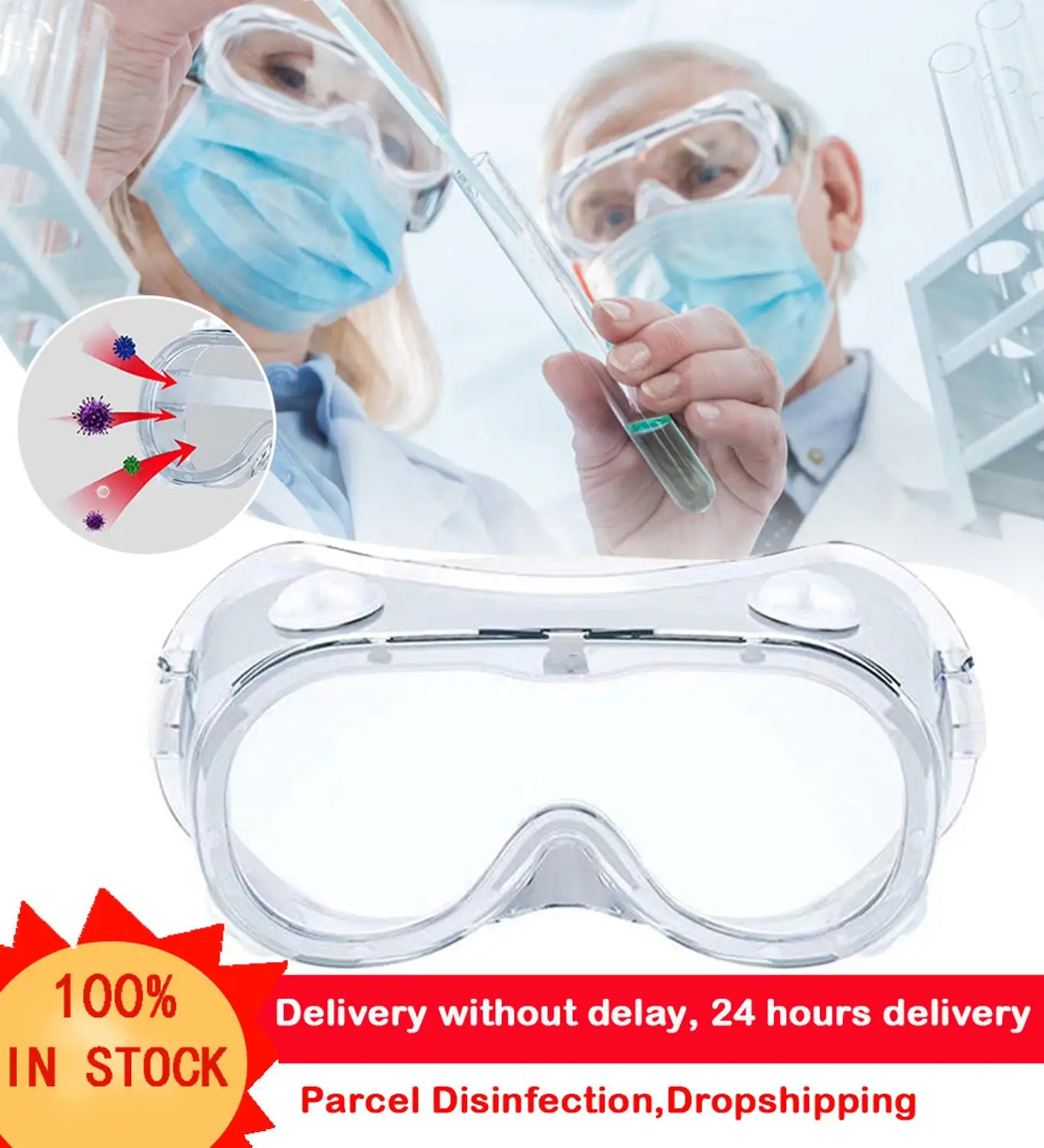 

Car Goggles Motorcycle Goggles Protective Safety Goggle Wide Vision Disposable Indirect Vent Anti-Fog Antibacter Splash Goggles