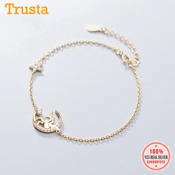 

Trusta Minimalist Genuine 925 Sterling Silver Gold Unicorn Stars Moon CZ Bracelet For Women Girls Lady Birthday Gift DA784