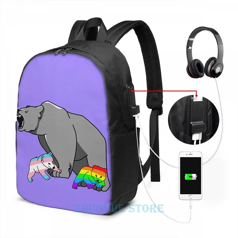 Забавный графический принт мама Папа медведь ЛГБТ гордость USB зарядка Рюкзак