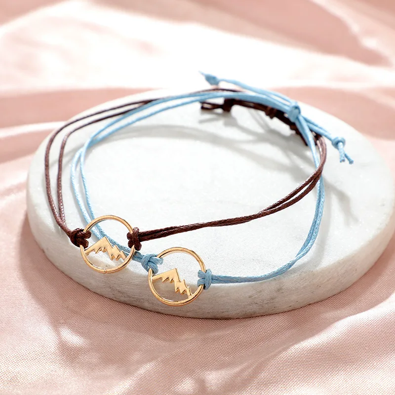 Docona красочные веревки Boho Слоистые браслеты для женщин горный пик Регулируемый Шарм Набор браслетов ювелирные изделия браслеты 6914
