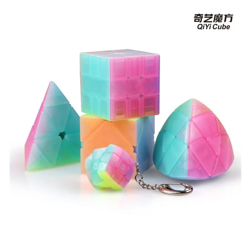 Newest QiYi Axis Magic Cube Jelly Color 2x2 3x3 4x4 5x5 Keychain Pyramid Professional Speed Cube Children Educational Toy 10