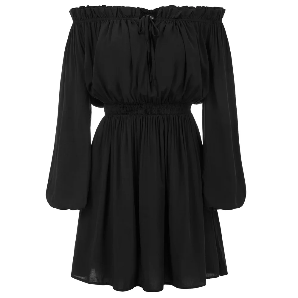

lolita mini dress Women Renaissance Rayon gothic steampunk Dress elegant slim Long Sleeve Off Shoulder Elastic Waist dresses